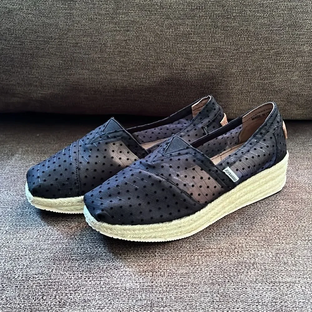 New Joy & Mario Polka Dot Mesh Espadrille Size 6.5W in Black